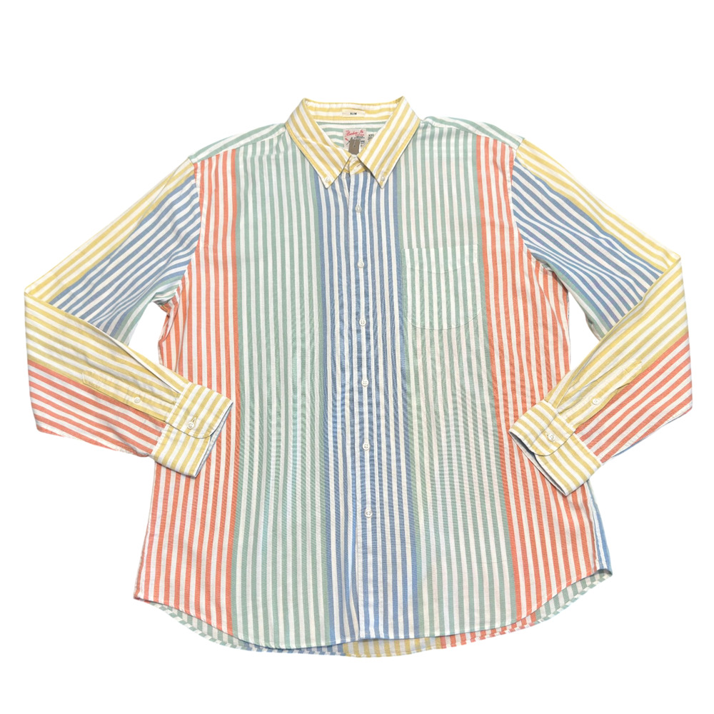 J Crew Broken-In Oxford Shirt Men XXL Slim Multi Striped Button Down Cotton NWT